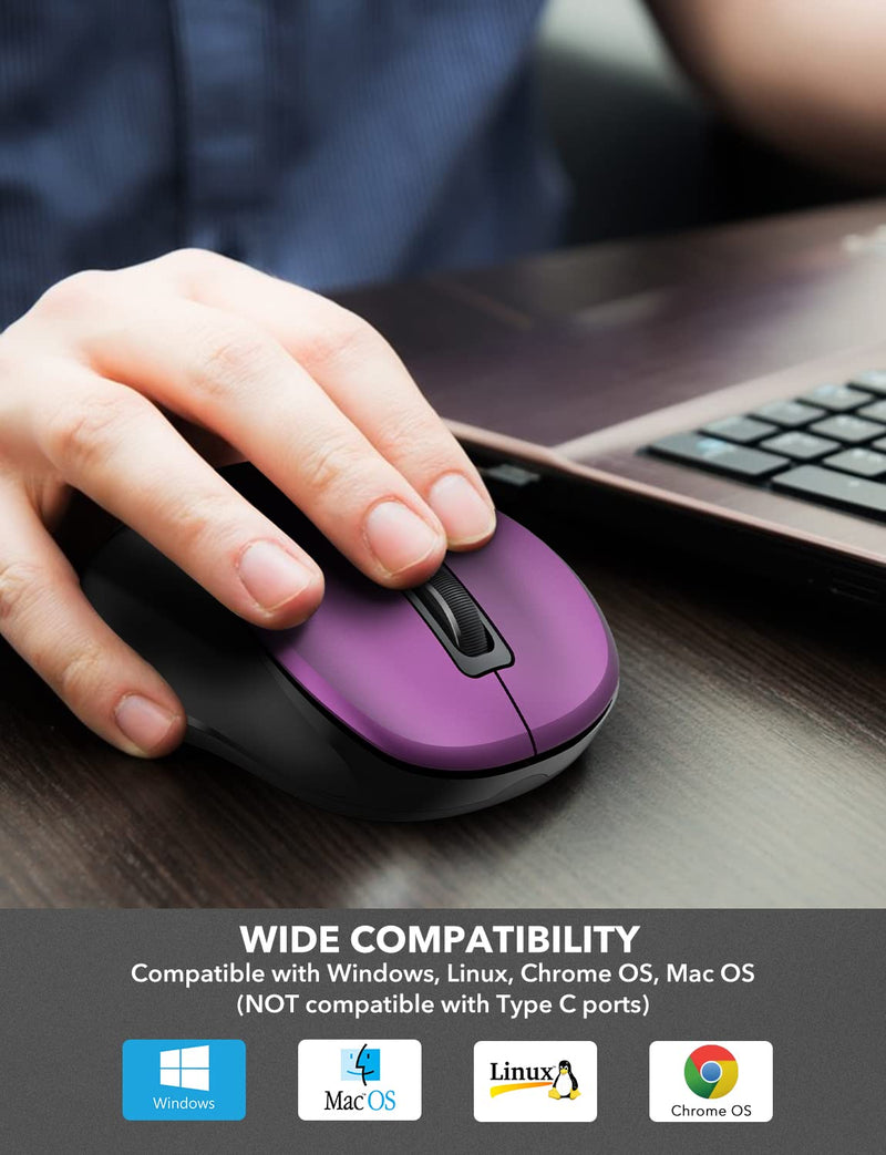 [Australia - AusPower] - Wireless Mouse for Laptop, Trueque 2.4GHz Ergonomic Computer Mouse with 3 Adjustable DPI Levels, Page Up & Down Buttons, USB Mouse for Chromebook, PC, Desktop, Notebook, MacBook (Purple) Purple 