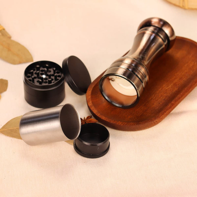 [Australia - AusPower] - Wood Pepper Grinder Pepper Mill,Adjustable Coarseness Wooden Pepper Mill with Spice Jar and Wood Tray Combo 