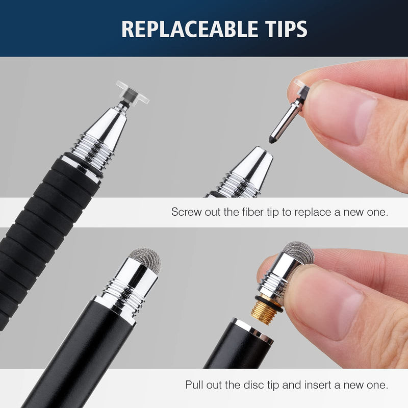 [Australia - AusPower] - Stylus for iPad, Abiarst Stylus Pens for Touch Screens Disc & Fiber Tip for Apple/iPhone/Ipad pro/Mini/Air/Android/Microsoft/Surface All Capacitive Touch Screens (2-Pack (Black/Black)) 2-Pack (Black/Black) 