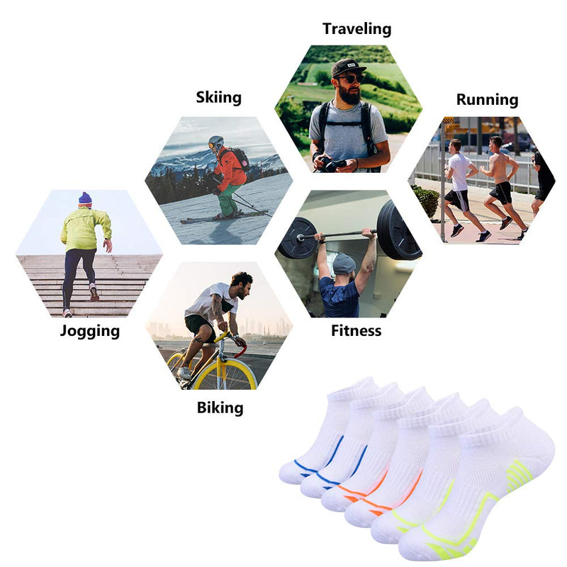 [Australia - AusPower] - Mens Ankle Athletic Low Cut Socks for Men Sports Running Cushion 6 Pack White(6 Pairs） 