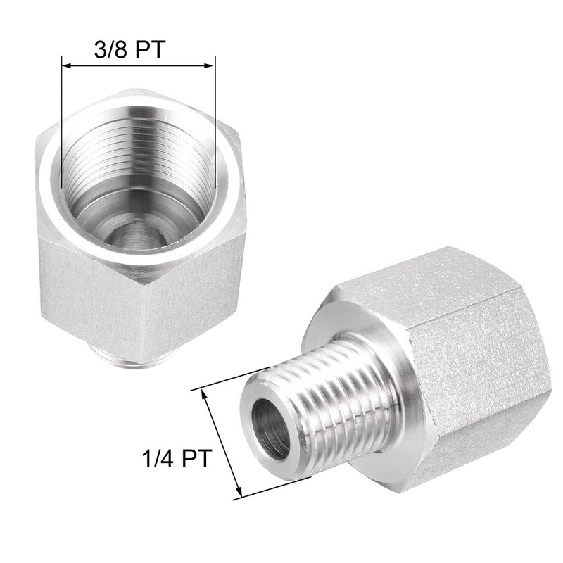 [Australia - AusPower] - uxcell Reducing Pipe Fitting Adapter 1/4 PT Male x 3/8 PT Female, Stainless Steel for Water Oil Air Pressure Gauge 