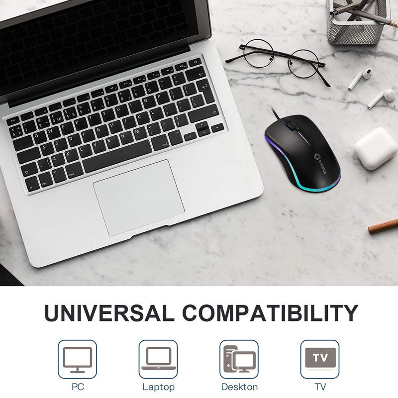[Australia - AusPower] - Coolerplus FC112 USB Optical Wired Computer Mouse with Easy Click for Office and Home, 1000DPI, Premium and Portable,Compatible with Windows PC, Laptop, Desktop, Notebook (Black) Black 