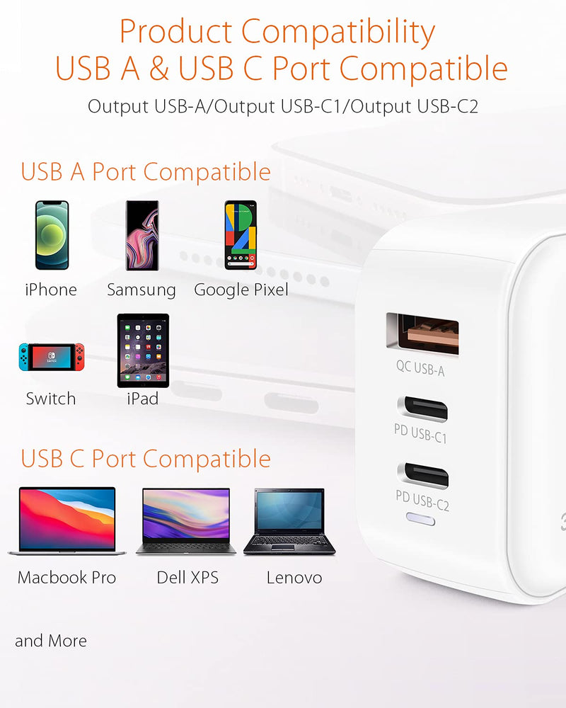 [Australia - AusPower] - 3inuS 65W USB C Multiport Charger [GaN Tech], PPS PD 3.0 Super Fast USB C Wall Charger Power Adapter for MacBook Pro/Air, iPhone 13 12 11 Pro Max, iPad Pro/Air, Galaxy S21 S20 Note 20, Pixel 6 