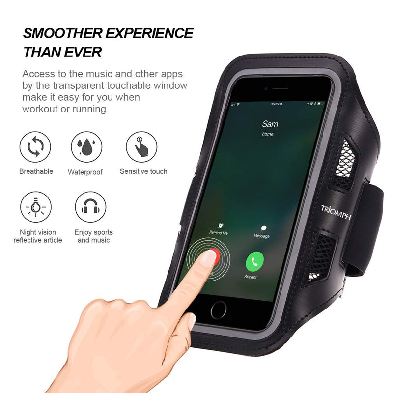 [Australia - AusPower] - Triomph Phone Running Armband, Cell phone Holder up to 6.5 inch for iPhone Xs Max, XR, X, 8 Plus, 7/6/6S Plus, iPod Samsung Galaxy S9 Plus, S8 Plus with Adjustable Elastic Band & Key Card Holder,Black Black 