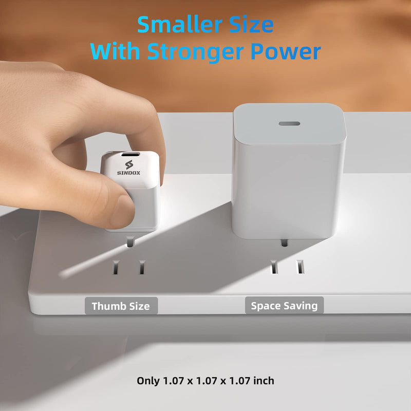 [Australia - AusPower] - 20w USB-C Wall Charger Block - SINDOX Tiny Type C PD 3.0 Fast Charging Block, Rapid Power Adapter Brick, C Port Charger Cube Compatible for iPhone 13/12/11 and More USB C - White 