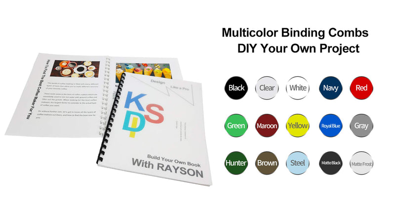 [Australia - AusPower] - Rayson CR-10-100-M Plastic Binding Combs 3/8in. 21-Ring, 55-Sheet Capacity, Colorful Comb Binding Spines, Max. Binding A4 Size Paper (8.3"×11.7"), Box of 100 Multicolor 