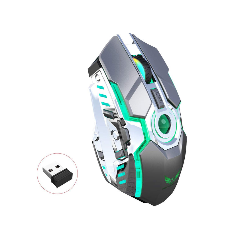 [Australia - AusPower] - Rechargeable 2.4G Wireless Gaming Mice with USB Receiver and RGB Colors Backlit for Laptop,Computer PC and MacBook(Gray) Gray 
