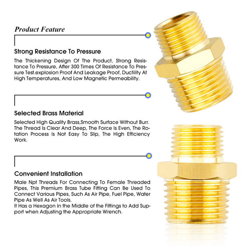 [Australia - AusPower] - TAILONZ PNEUMATIC Pipe Fitting and Air Hose Fitings Hex Nipple Coupling Set - 3/4-Inch NPT x 1/2-Inch NPT,Solid Brass Male Pipe（Pack of 5） 3/4''MNPT-1/2''MNPT 