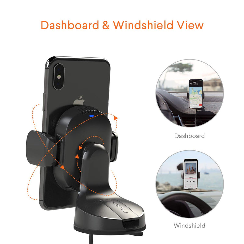 [Australia - AusPower] - Kenu Airbase Car Phone Mount Wireless Charger - Windshield, Dashboard, Desk Phone Holder - Suction Cup and 360 Degree Pivot, Qi Fast-Charging - Use with Latest iPhones, Samsung and Androids Suction Mount 