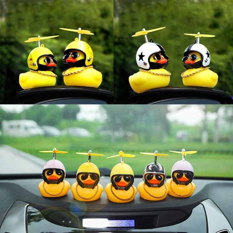 [Australia - AusPower] - wonuu Rubber Duck Car Ornaments, 5Pcs Yellow Duck Car Dashboard Decorations Squeeze Duck Bicycle Horns with Propeller Helmet (5 Pack-Combination 1) B-combination 