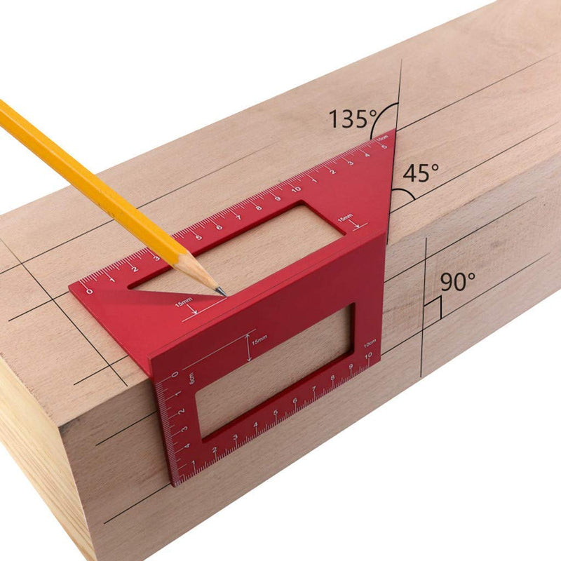 [Australia - AusPower] - Aluminum Alloy Saddle Layout Square Gauge with 2 Pencils,Multifunctional 45/90 Degree Angle T Ruler 3D Mitre Angle Woodworking Measuring Tools 