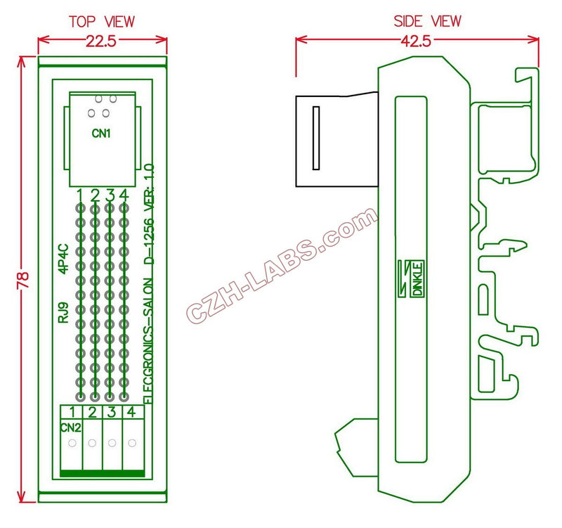 [Australia - AusPower] - Electronics-Salon Slim DIN Rail Mount RJ9 4P4C Breakout Board Interface Module. 