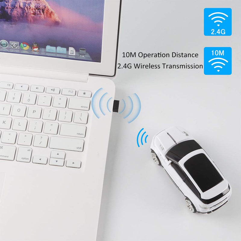[Australia - AusPower] - CHUYI Cool SUV Car Shaped Wireless Mouse 1600 DPI Optical Cordless Mice with USB Receiver for Office School Travel for PC Computer Laptop Gift (White-1 Pack) White 