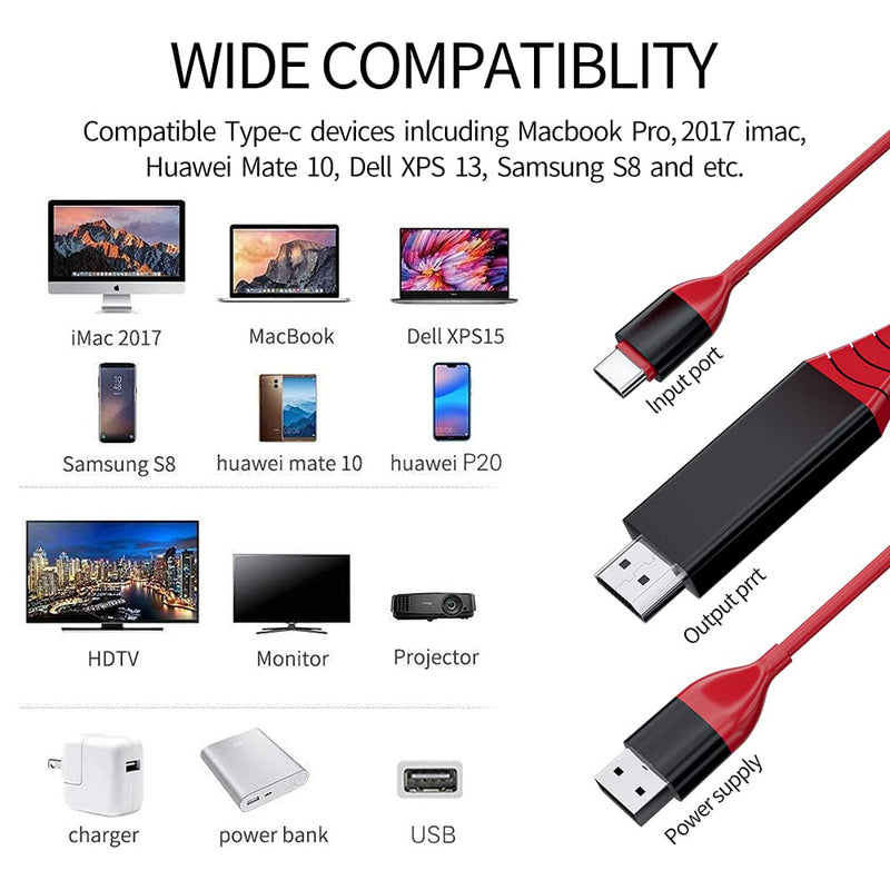 [Australia - AusPower] - Blue Union USB C to 4K HDMI Cable Adapter 6.6FT, High Speed HDMI Cable, 3840x2160@30 Hz, Phone to TV Mirroring Cable for Laptop, Monitor, Fire TV (Type A Connector is for Charging Only) 