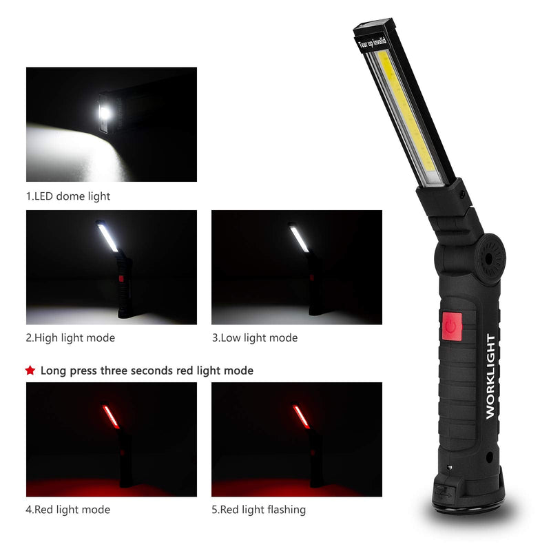 [Australia - AusPower] - Lmaytech LED Flashlights, 2 Packs Rechargeable Work Lights,Work Light with Magnetic Base and Hanging Hook, 360° Rotate 5 Modes Bright Rechargeable Flashlights for Car Repair, Grill and Outdoor Use Black 