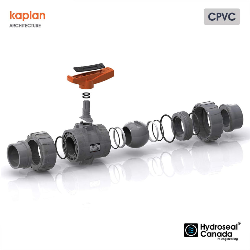 [Australia - AusPower] - HYDROSEAL Kaplan 1” CPVC True Union Ball Valve Socket with Full Port, ASTM F1970, EPDM O-Rings and Reversible PTFE Seats (1'') 1'' 
