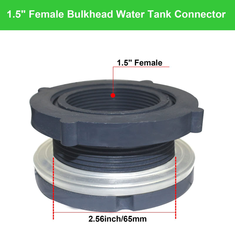[Australia - AusPower] - 2 Pieces 1.5 Inch PVC Bulkhead Fitting Water Tank Connector Adapter Fitting with Plugs for Water Tanks Rain Barrels Aquariums (1.5"-2pcs) 1.5"-2pcs 