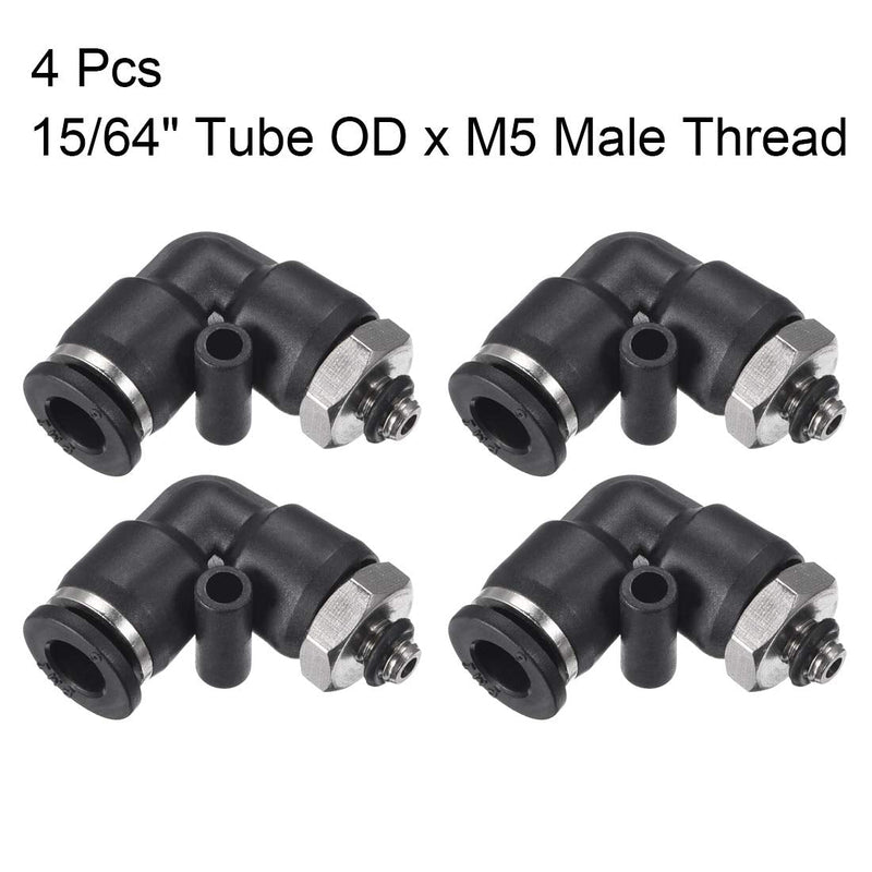 [Australia - AusPower] - uxcell Push to Connect Tube Fitting Male Elbow 6mm Tube OD x M5 Thread Pneumatic Air Push Fit Lock Fitting 4pcs 