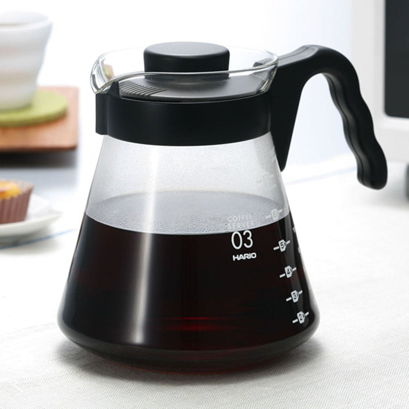 [Australia - AusPower] - Hario V60 Glass Coffee Server Pour Over Carafe Microwave Safe 1000mL, Black 1000 ml 