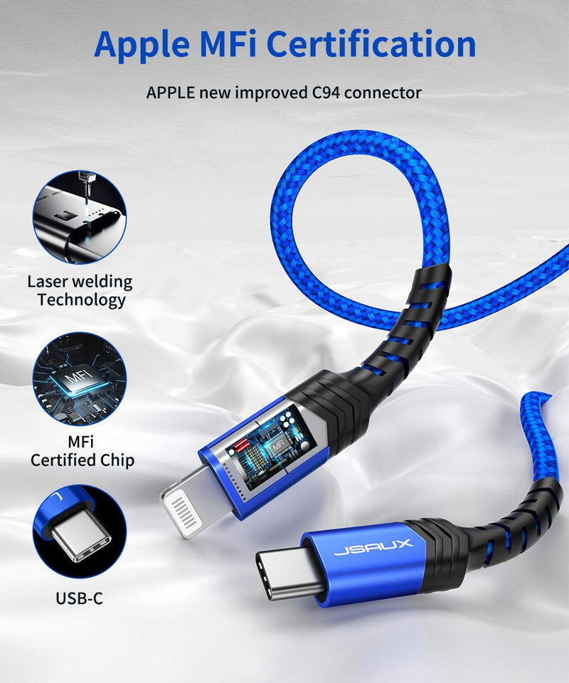 [Australia - AusPower] - USB C to Lightning Cable 4FT, JSAUX [Apple MFi Certified] iPhone 13 Charging Cable USB-C iPhone Cable for iPhone 13/13 Pro/13 Pro Max/12/12 Mini/12 Pro/11 Pro Max/X/XS/XR/8, iPad 8th 2020-Blue Blue 