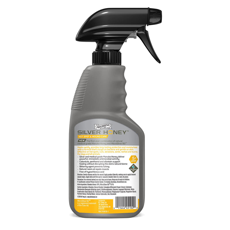 [Australia - AusPower] - Absorbine Silver Honey Hot Spot & Wound Care Spray Gel, Manuka Honey & MicroSilver BG, Medicated Skin Care & Itch Relief for Dogs, Cats, Small Animals, 8oz Bottle 