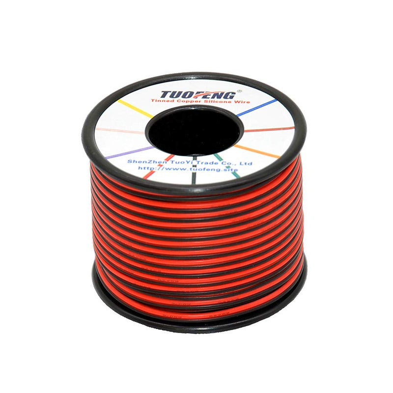 [Australia - AusPower] - TUOFENG 20awg Silicone Electrical wire 200 feet Reel [Black 100 ft Red 100 ft] 2 Conductor Parallel Wire 20 Gauge Flexible Stranded Tinned Copper Wire 2PIN-20AWG-200FT 