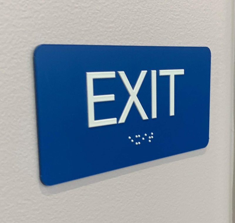 [Australia - AusPower] - ADA Compliant Exit Sign with Braille (6" x 3" Blue) 6" x 3" Exit, Blue 