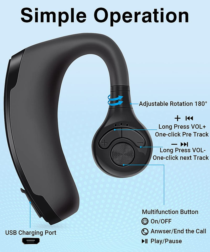 [Australia - AusPower] - HOPENE Wireless Bluetooth Earpiece for Cell Phone - Compatible with iPhone Android Samsung Device - 10H HD Talktime - 180 Degree Rotation Fits Both Ear,Bluetooth Headset for Driving 
