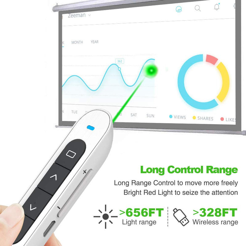 [Australia - AusPower] - NORWII N76 Green Presentation Clicker Rechargeable Wireless Presenter Remote with Green Light, 330FT Presentation Pointer Slide Advancer Support Hyperlink/Volume/Key-Customized 