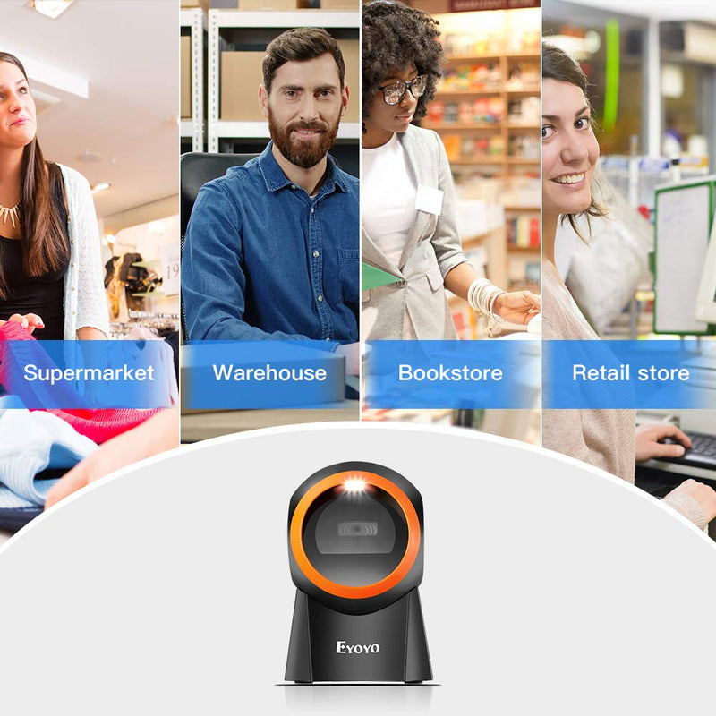 [Australia - AusPower] - Eyoyo Hands-Free 1D 2D Desktop Barcode Scanner, QR Barcode Reader Support Screen Scanning Platform Scanner for Warehouse, Supermarket, Retail Store, Bookstore Pos System 