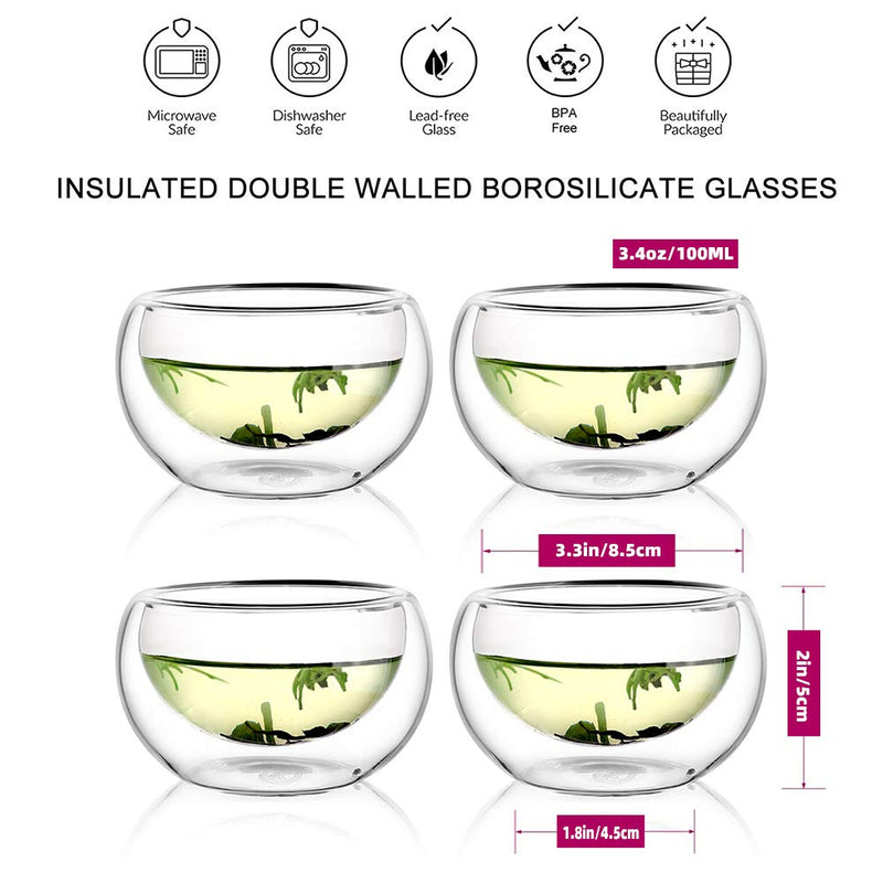 [Australia - AusPower] - CnGlass Double Wall Glass Tea Cup Set of 4（3.4oz 100ML）Asian Insulated Clear Teacups,Small Espresso Cup for Coffee 3.4OZ ounces 