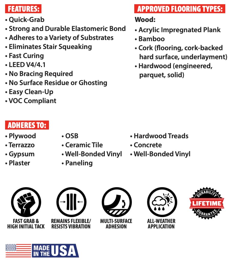 [Australia - AusPower] - Red Devil 0790 Tread 330 Premium Elastomeric Flooring Adhesive, 10.1 oz., White Pack of 1 