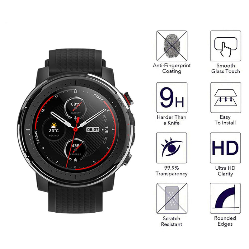 [Australia - AusPower] - Youniker 4 Pack for Amazfit Stratos 3 Screen Protector Tempered Glass for Amazfit Stratos 3 Smartwatch Screen Protectors Cover 9H 0.3MM Anti-Scratch Anti-Fingerprint Bubble Free 