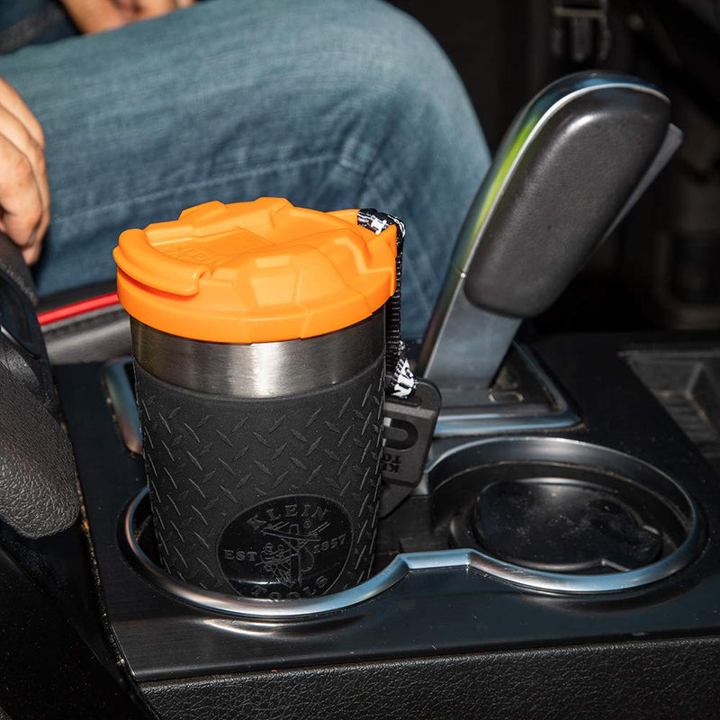 [Australia - AusPower] - Klein Tools 55580 Stainless Steel Tumbler with Flip-top Lid, Insulated 20 oz. Tradesman's Double Wall Vacuum Mug, Slip-resistant Sleeve 