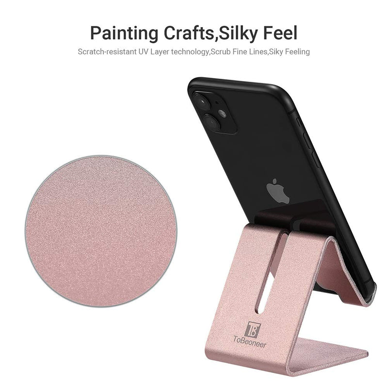 [Australia - AusPower] - Cell Phone Stand Holder - ToBeoneer Aluminum Desktop Solid Portable Universal Desk Stand Compatible with All Mobile Smart Phone Huawei iPhone X 8 7 6 Plus 5 Ipad Mini Tablet Office Decor (Rose Gold) Rose Gold 