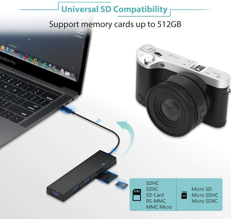 [Australia - AusPower] - QGeeM USB C to USB Hub,Ultra-Slim 5 in 1 USB C Hub,Thunderbolt 3 to Multiport Adapter with 3*USB 3.0&SD&TF Card Reader,Compatible with MacBook Pro/Air, iPad Pro,Surface Pro,Dell,Chromebook and More Small 