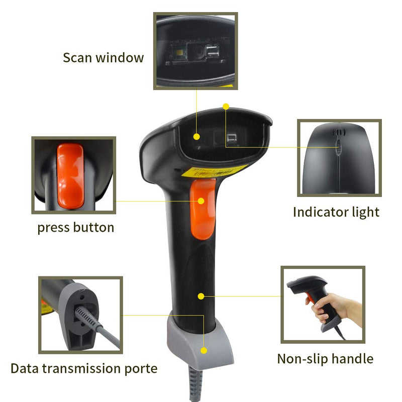 [Australia - AusPower] - Posunitech USB Laser 2D Barcode Scanner Wired Handheld Bar Code Scanner Reader Black Fast and Accurate 