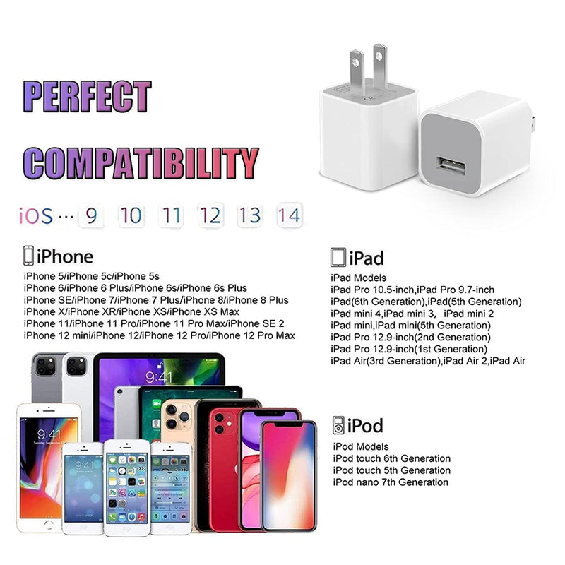 [Australia - AusPower] - iPhone Charger Cube,[Apple MFi Certified] 2 Set USB Wall Charger Fast Charging Block Charger Box Travel Plug Cable Compatible with iPhone 12 11 Pro Max Xs Xr 8 7 6 Plus SE 5s 5c and More 