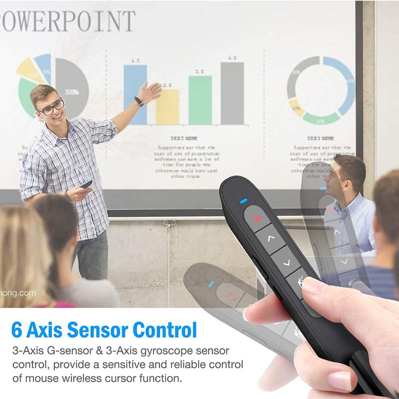 [Australia - AusPower] - DinoFire Wireless Presenter Remote with Air Mouse, RF 2.4GZ USB Rechargeable Presentation Clicker and Pointer Powerpoint PPT Slide Clicker for Laptop/Computer/MAC RE&GR&MO 