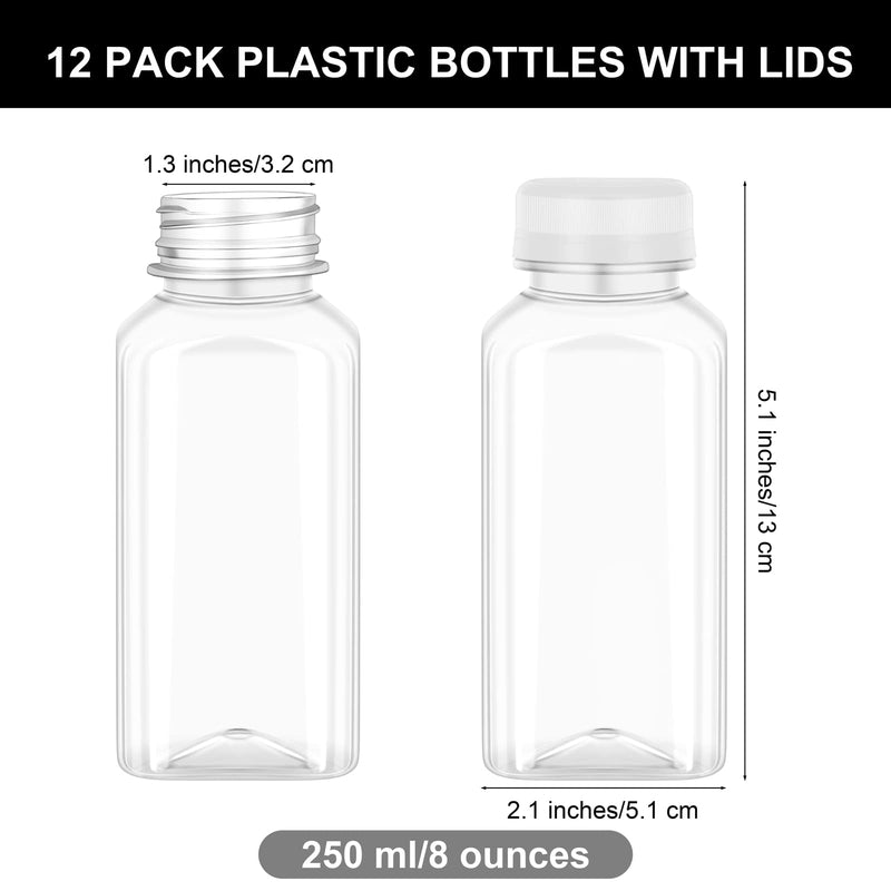 [Australia - AusPower] - MIMIND 12 Pack 8 Ounce Empty Plastic Juice Bottles, Reusable Clear Bulk Containers with White Tamper Proof Lids for Juice, Milk and Other Beverage 