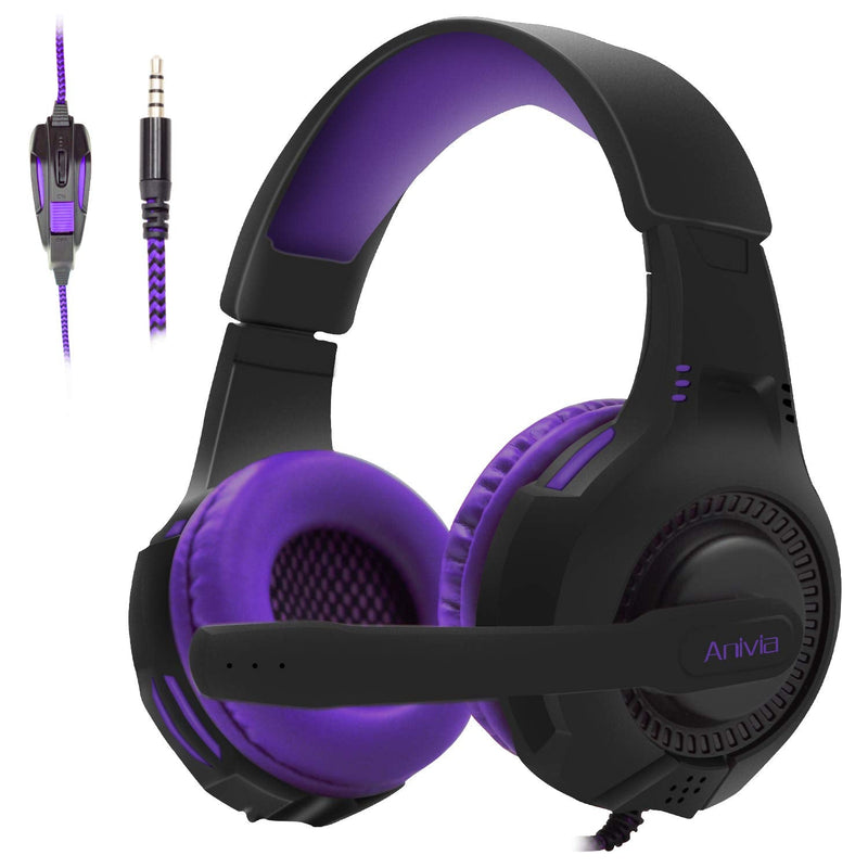 [Australia - AusPower] - Anivia PS4 Headset PC Gaming Headsets for Xbox One - AH68 3.5mm Wire Over Ear Headphone with Mic, Volume Control, Noise Isolating Compatible with Playstation4, Laptop, PSP, MP3, Smartphones, Tablet Purple 