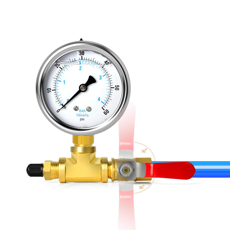 [Australia - AusPower] - GASHER 10PCS 1/4" Brass Pipe Fitting Kit, 0-60PSI Pressure Gauge, Brass Nipple & Coupling, Brass T Fitting & Ball Valve with Hex Bushing 1/4" - 1/8" & 3/8" - 1/4" 