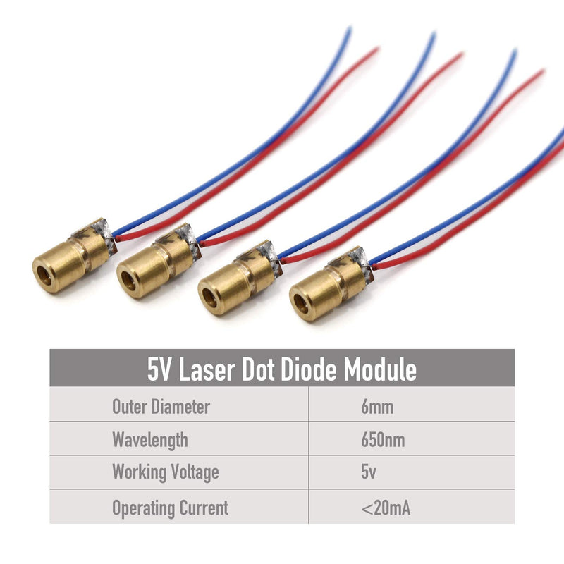 [Australia - AusPower] - WOWOONE Laser Diode, 30pcs Mini Red Laser Diode Laser, 5V 650nm 5mW, Red Dot Laser Head, with Leads Head Outer Diameter 6mm 