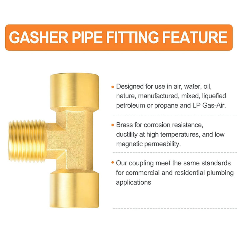 [Australia - AusPower] - GASHER 2PCS Metals Brass Pipe Fitting Barstock Male Branch Tee T Adapter 1/4" NPT Female x 1/4" NPT Female x 1/4" NPT Male 2 