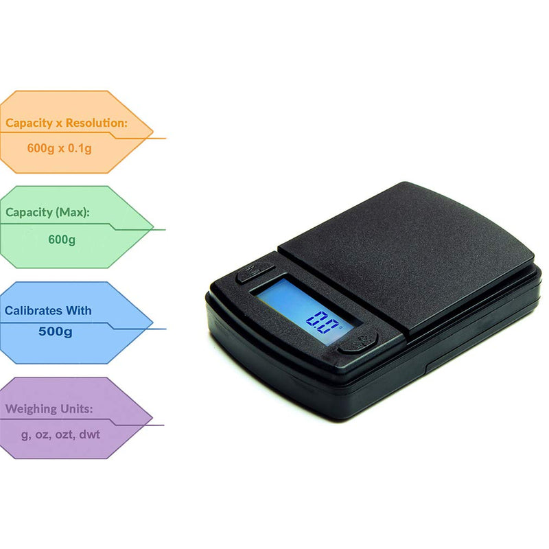 [Australia - AusPower] - American Weigh Scales Fast Weigh MS Series Precision Digital Pocket Weight Scale, 600G x 0.1G (MS-600-BLK) 