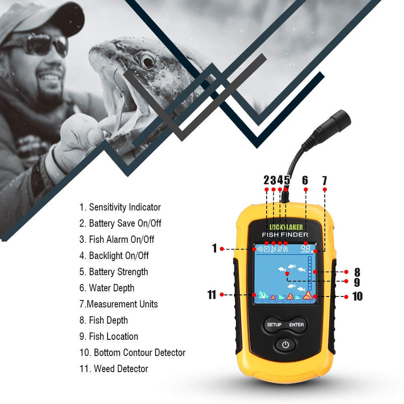 [Australia - AusPower] - LUCKYLAKER Kayak Handheld Fish Finders Fishing Boat Depth Fishing Finder Display Sonar Fish Finder Portable LCD Boat Canoe 