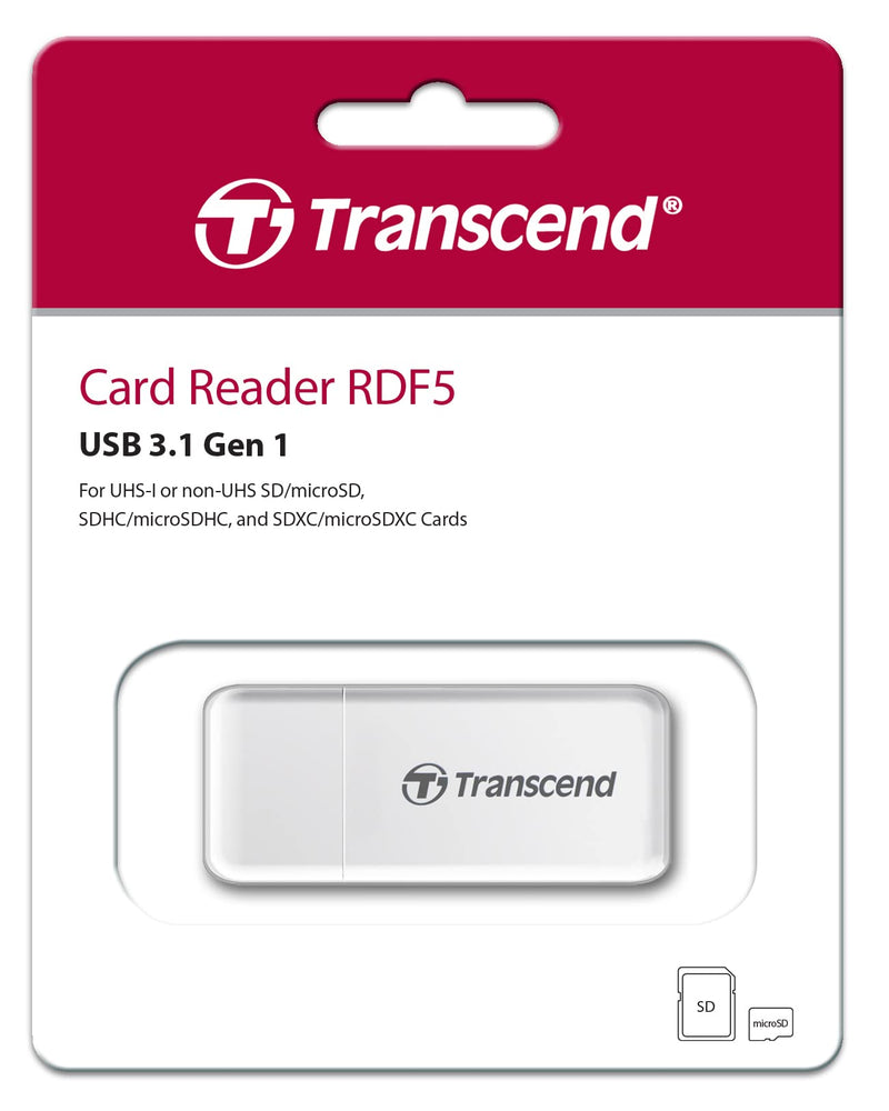 [Australia - AusPower] - Transcend USB 3.1 Gen1 SDHC / SDXC / microSDHC / SDXC Card Reader, TS-RDF5W (White) White 