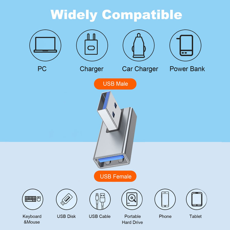 [Australia - AusPower] - AreMe 90 Degree USB 3.0 Adapter 2 Pack, Left and Right Angle USB A Male to Female Converter Extender for PC, Laptop, USB A Charger, Power Bank and More (Grey) Left/Right Grey 