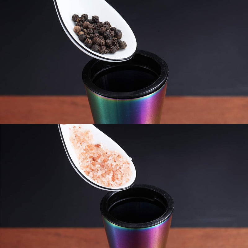 [Australia - AusPower] - Rainbow Salt And Pepper Shakers, Kyraton Titanium Plating Stainless Steel Salt And Pepper Grinders Refillable Pepper Grinder, Pepper Mill, Salt Grinder, Salt Shaker, Salt Pepper Shaker Set of 2 1.pepper.c 