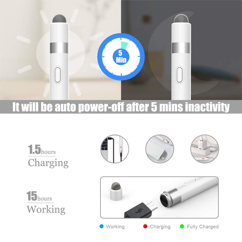 [Australia - AusPower] - Stylus Pen Compatible for Apple iPad, 2 in 1 Rechargeable High Accuracy and Smooth Pencil with Ultra-fine Copper Tip/Mesh Tip Compatible iPad Pro/iPhone/iPad Mini/Samsung and Other Android Devices 